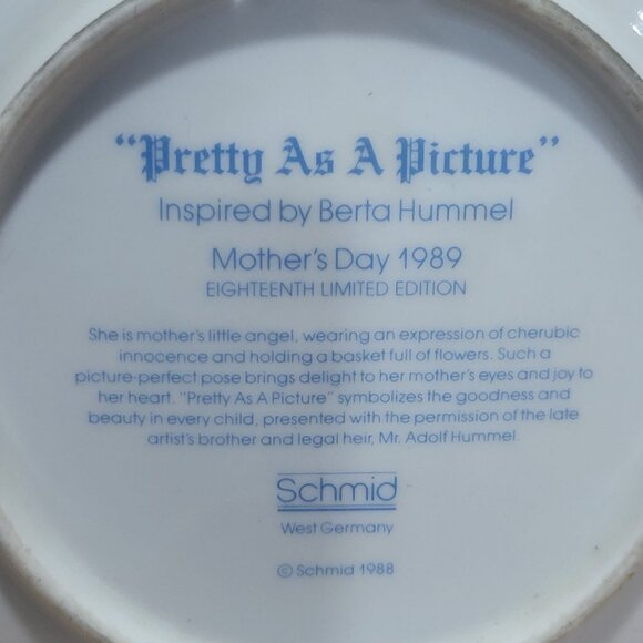 Schmid Hummel Mother's Day 1989 Pretty As A Picture Decorative Wall Hanging Plat - Picture 5 of 11